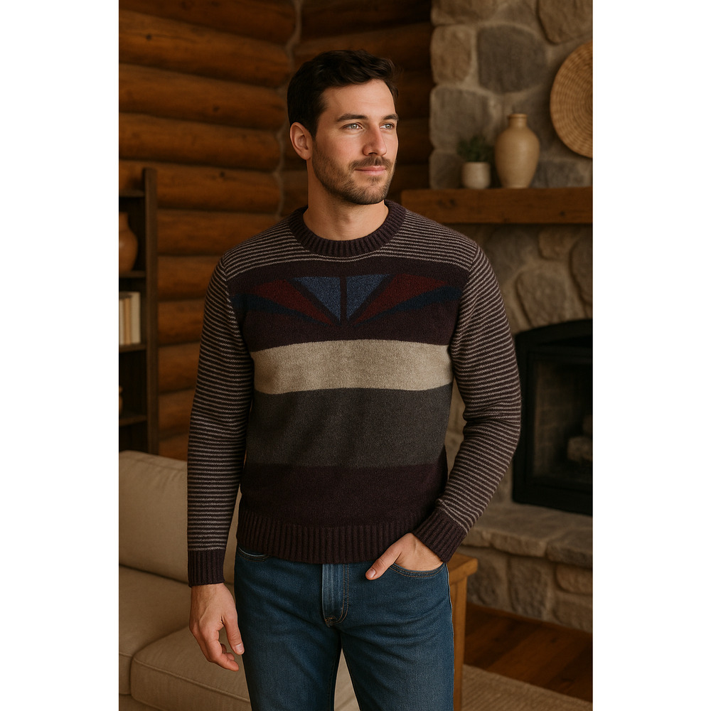 Hunting Horn Mens VTG Wool Crew Neck‎ Sweater Sz S Multicolor Cabincore Heritage